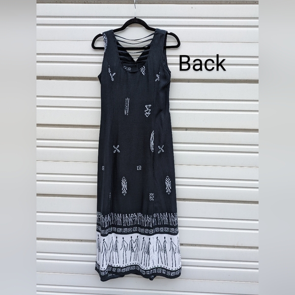 R&K summer dress sleeveless V neck black & white front button up ancient designs - Picture 2 of 9